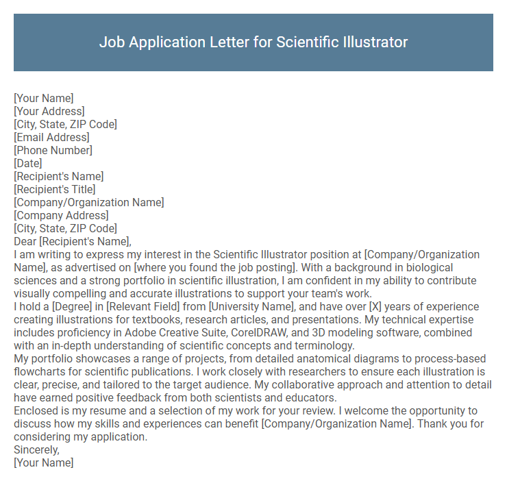 Job Application Letter for Scientific Illustrator