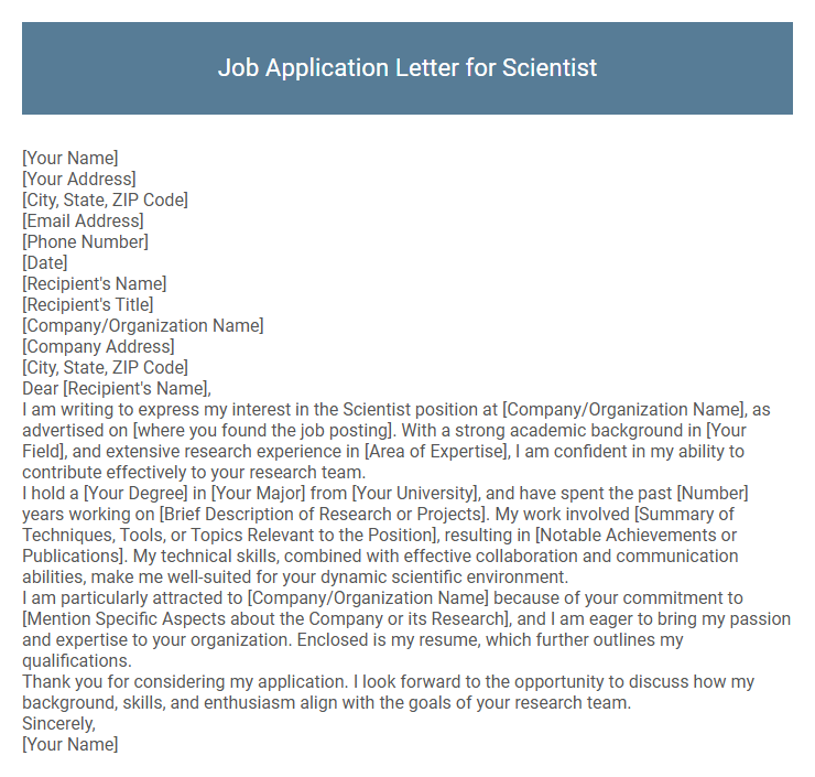 Job Application Letter for Scientist