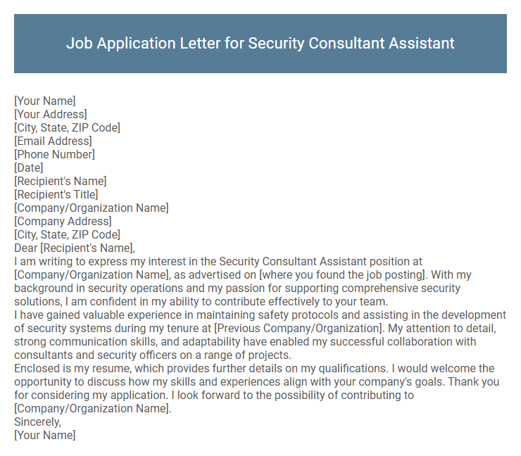 Job Application Letter for Security Consultant Assistant