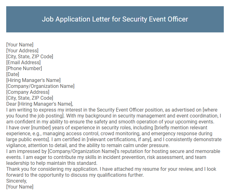 Job Application Letter for Security Event Officer