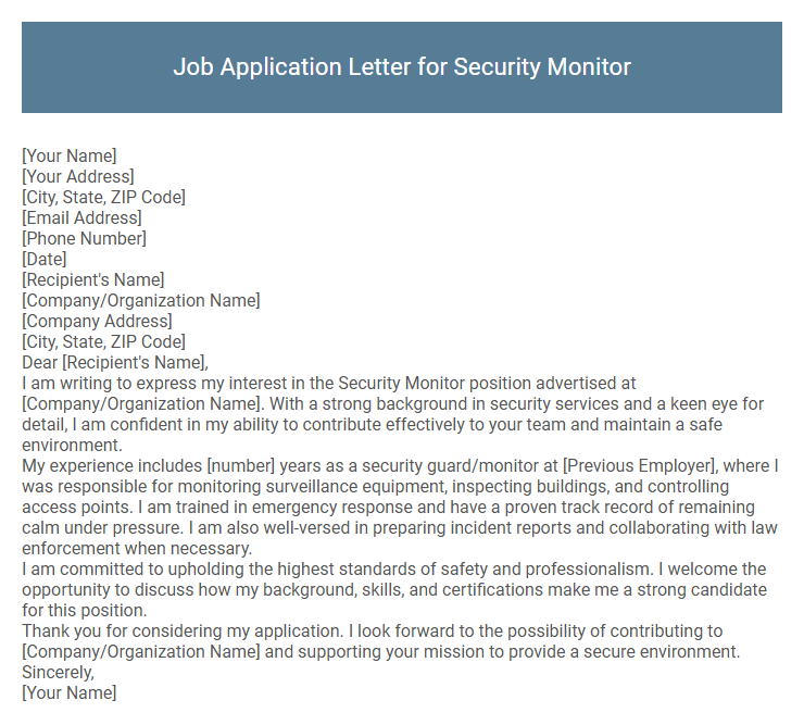 Job Application Letter for Security Monitor