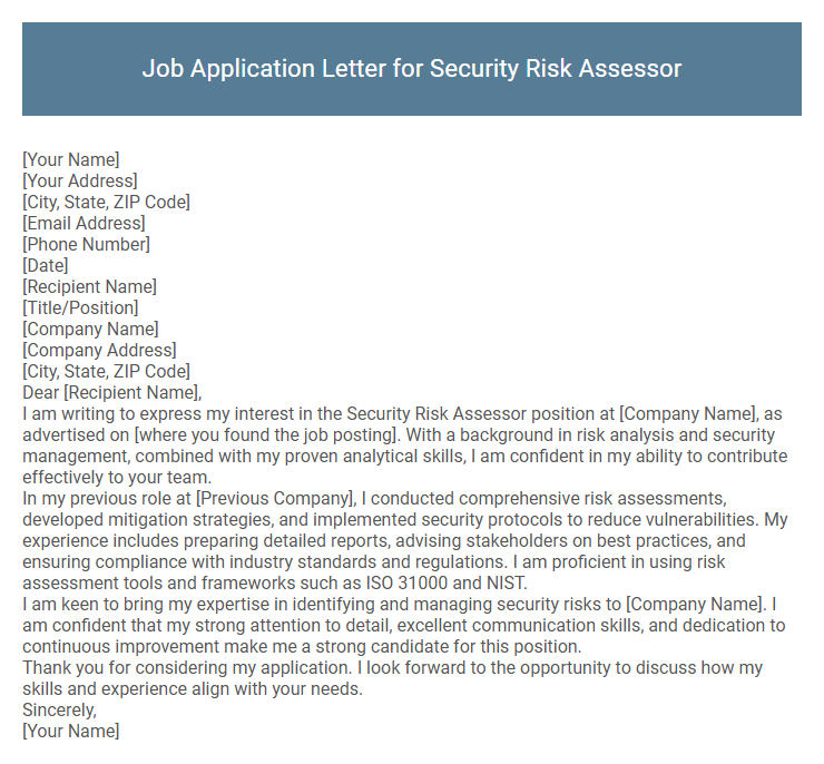 Job Application Letter for Security Risk Assessor