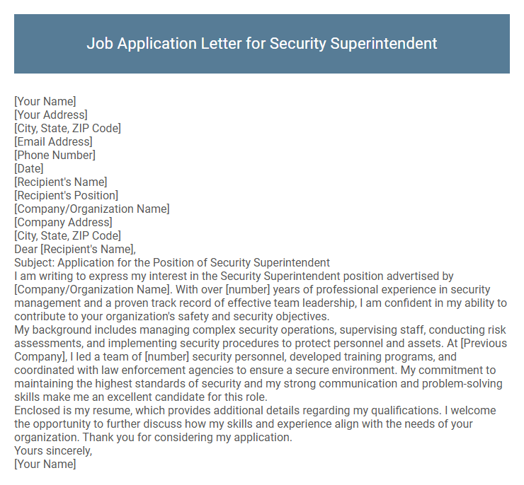 Job Application Letter for Security Superintendent