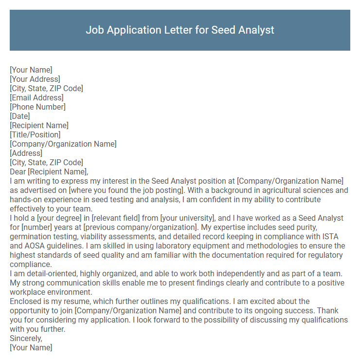 Job Application Letter for Seed Analyst