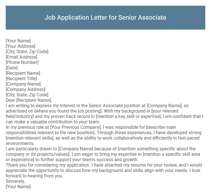 Job Application Letter for Senior Associate