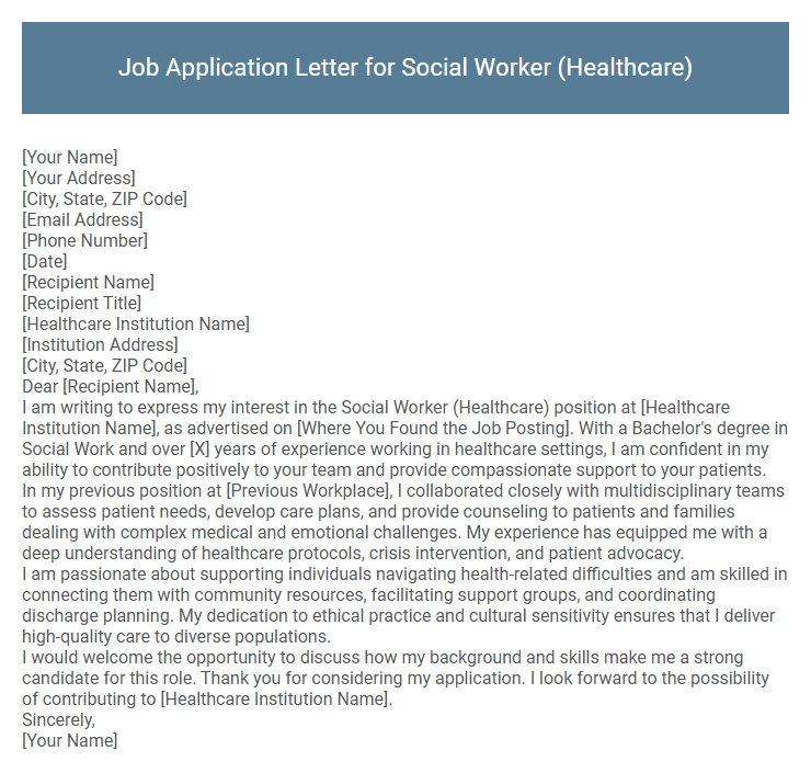 Job Application Letter for Social Worker (Healthcare)