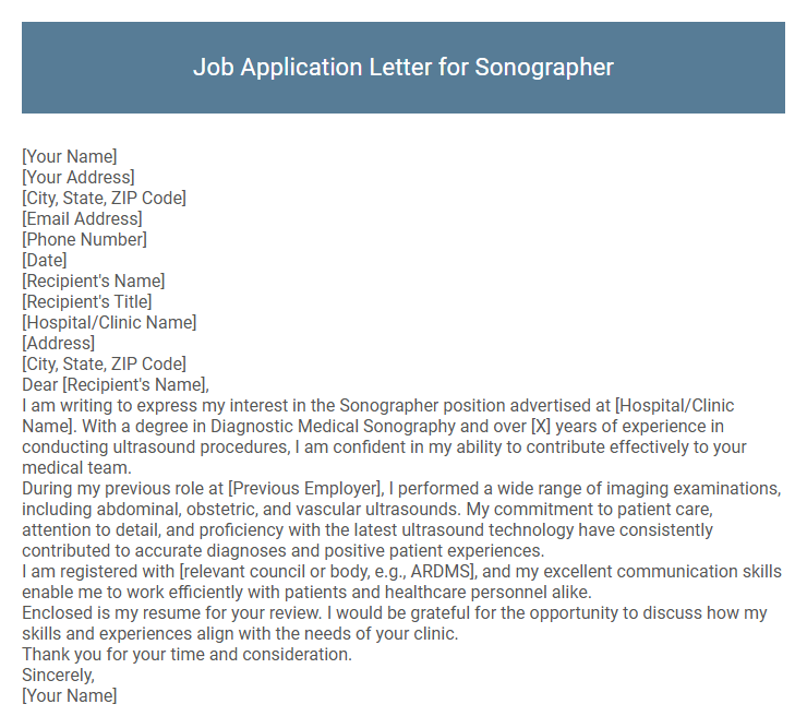 Job Application Letter for Sonographer
