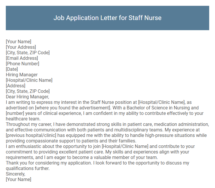 Job Application Letter for Staff Nurse