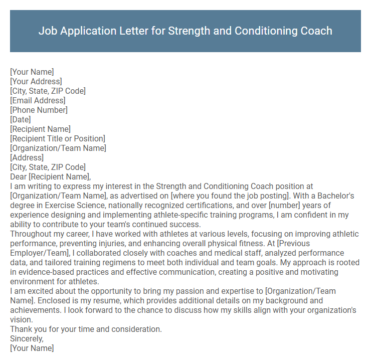 Job Application Letter for Strength and Conditioning Coach