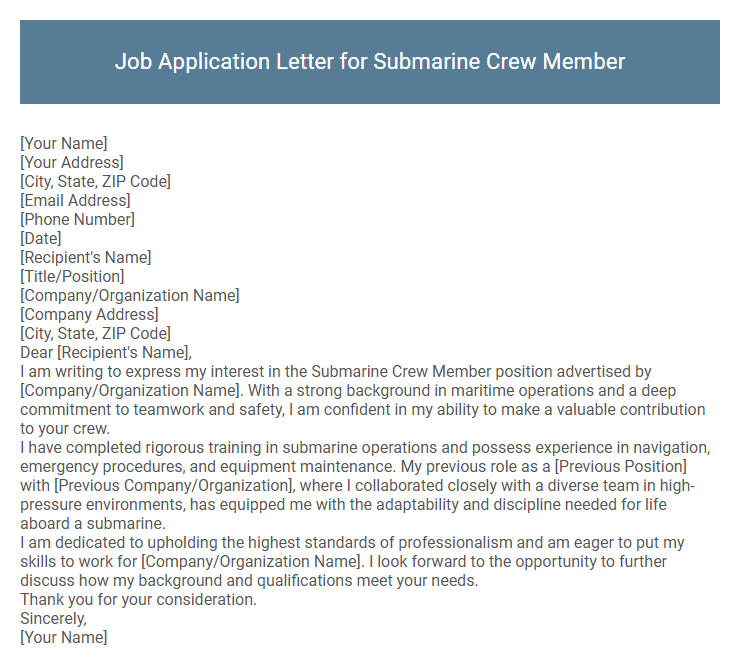 Job Application Letter for Submarine Crew Member