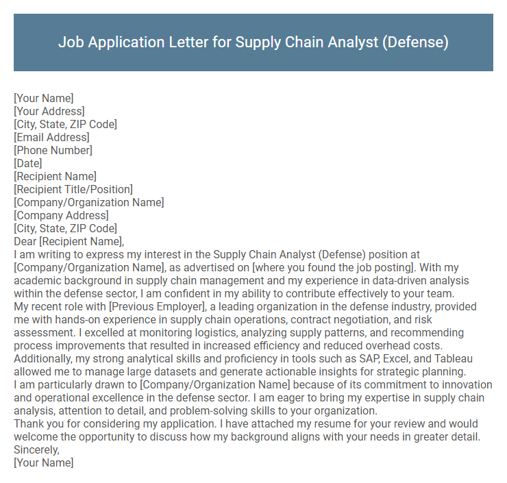 Job Application Letter for Supply Chain Analyst (Defense)