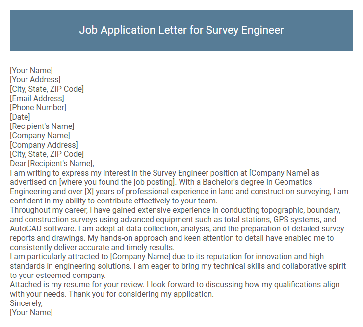 Job Application Letter for Survey Engineer