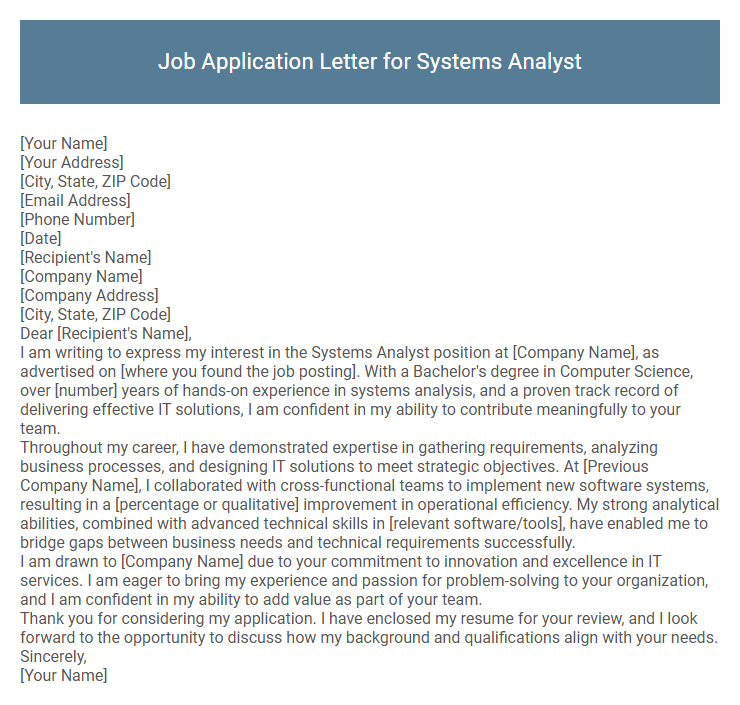 Job Application Letter for Systems Analyst