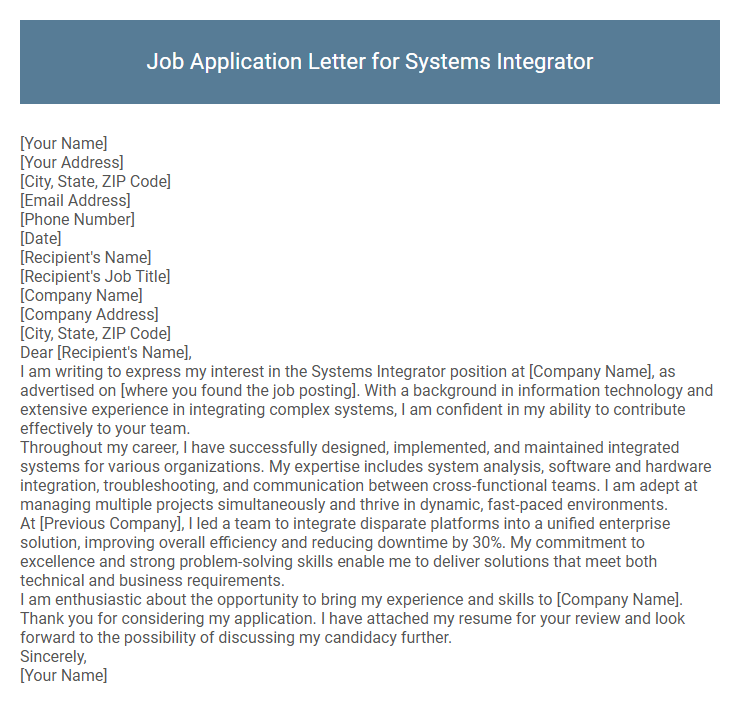 Job Application Letter for Systems Integrator