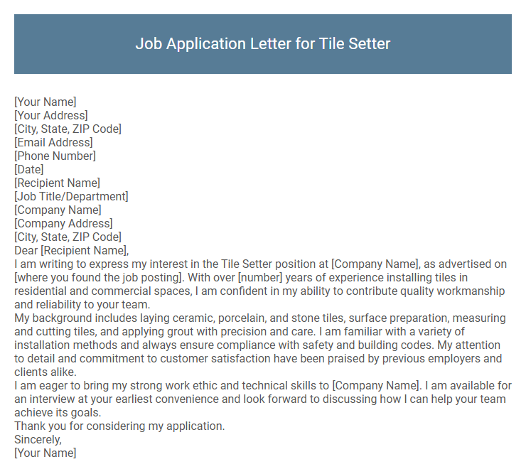 Job Application Letter for Tile Setter