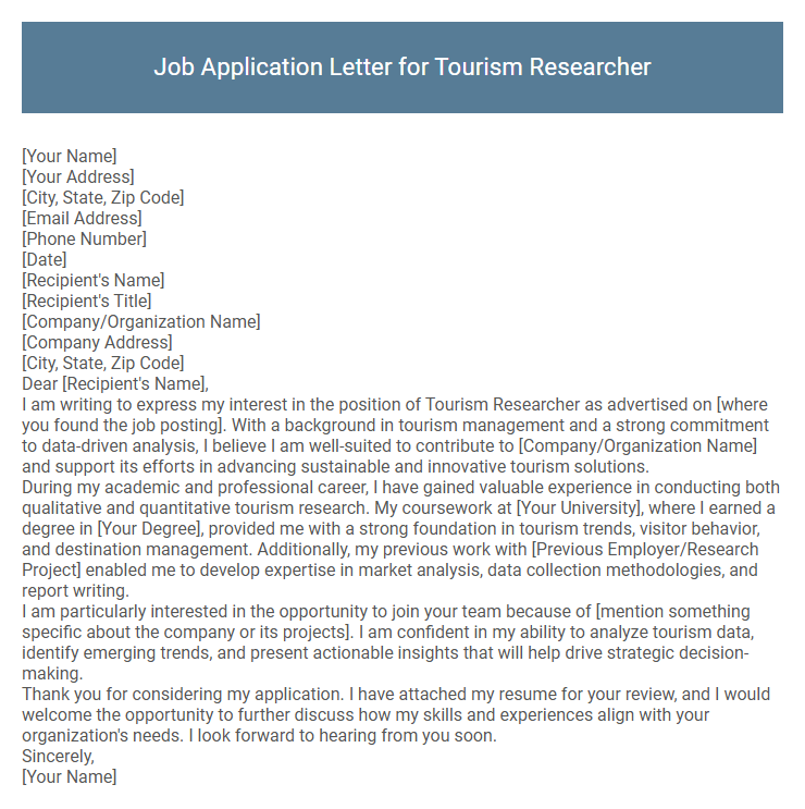 Job Application Letter for Tourism Researcher