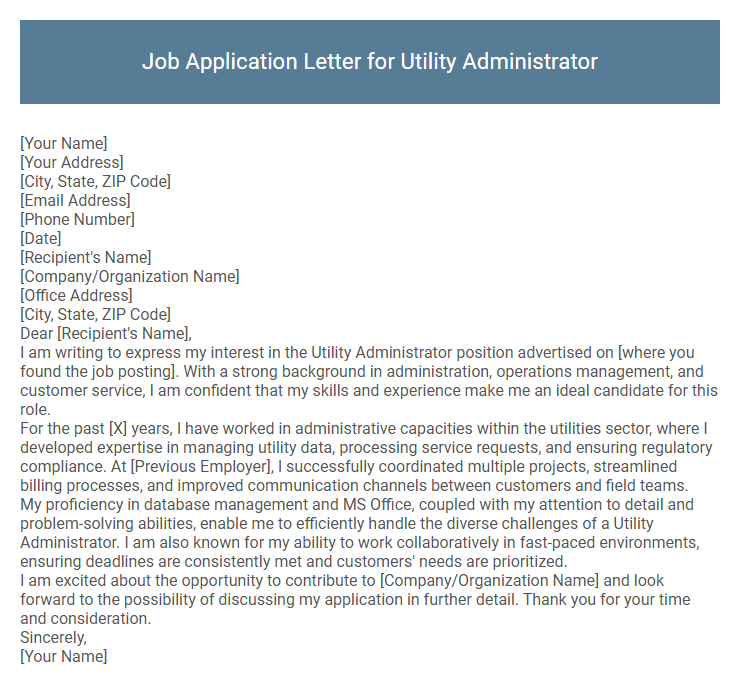 Job Application Letter for Utility Administrator