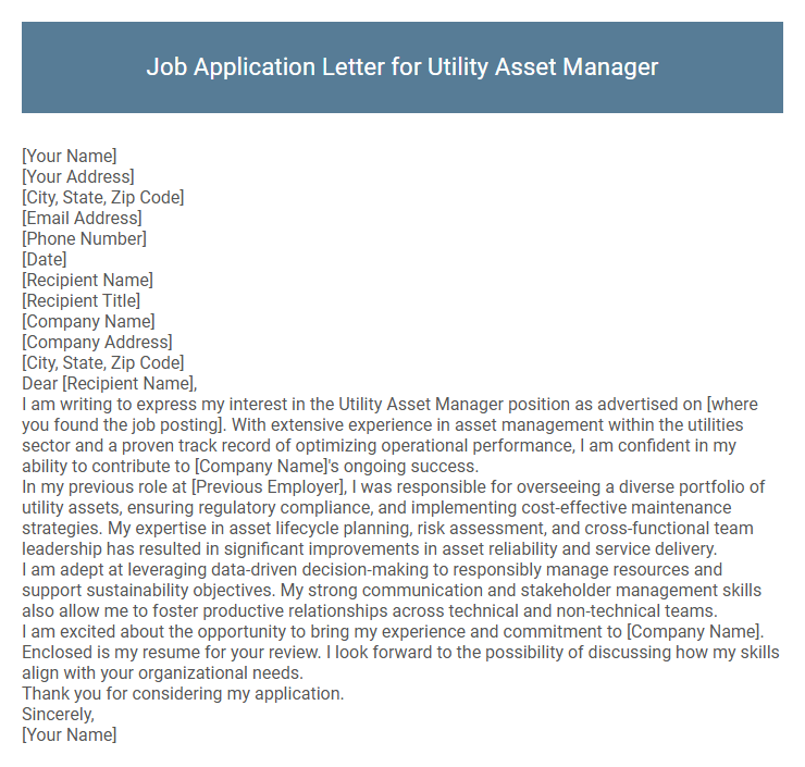 Job Application Letter for Utility Asset Manager