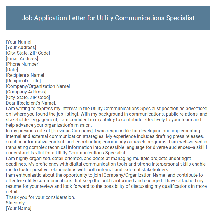 Job Application Letter for Utility Communications Specialist