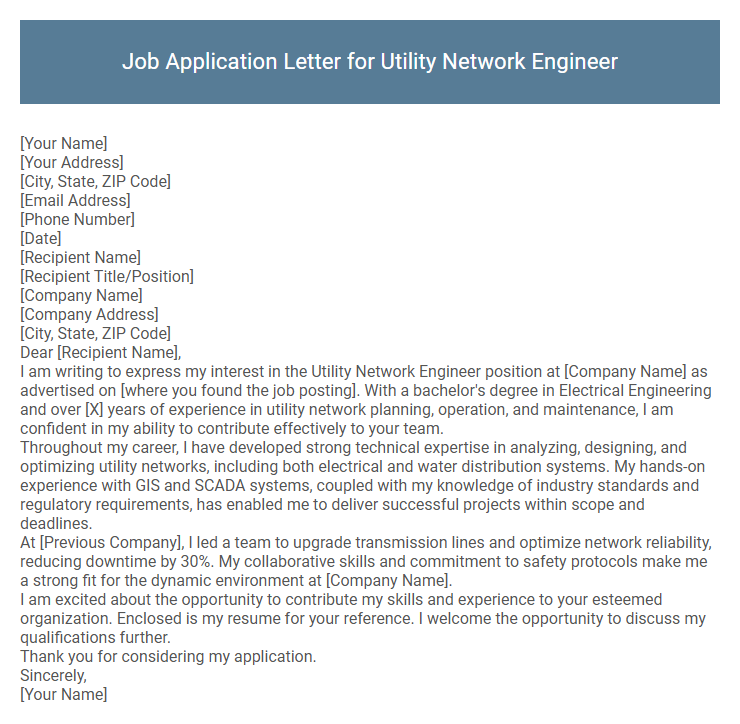 Job Application Letter for Utility Network Engineer