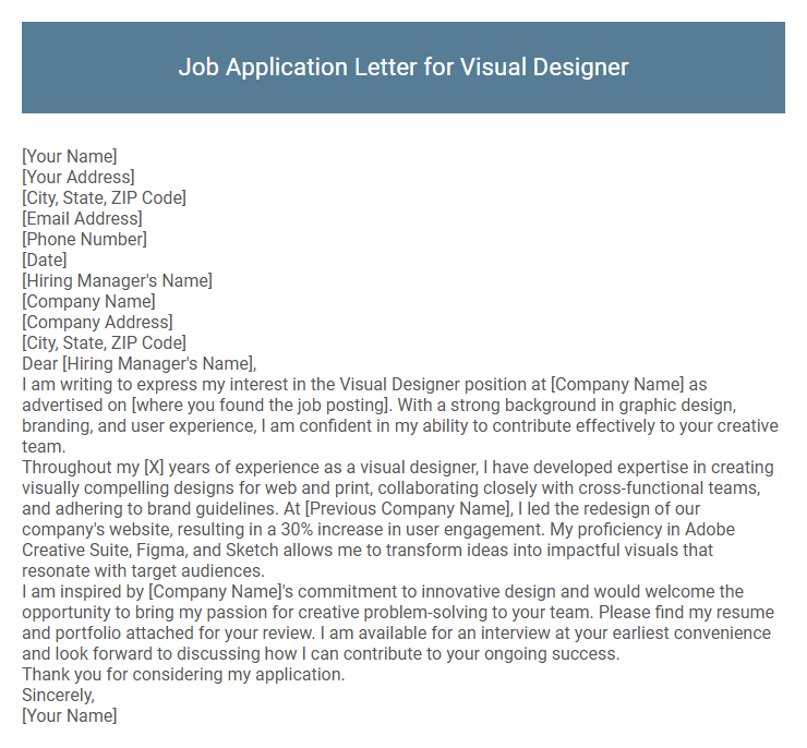 Job Application Letter for Visual Designer