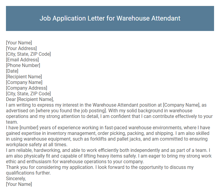 Job Application Letter for Warehouse Attendant