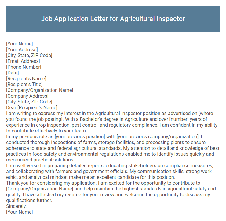Job Application Letter for Agricultural Inspector