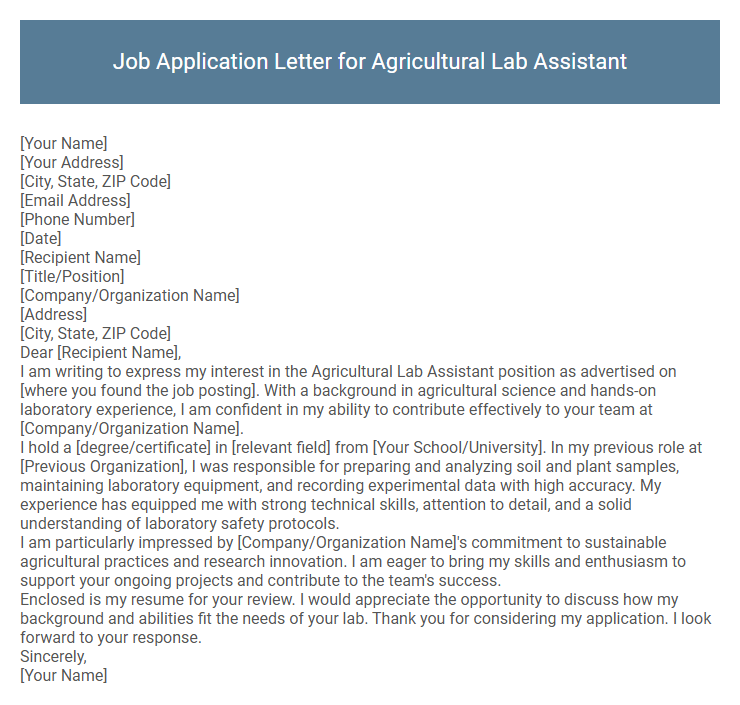 Job Application Letter for Agricultural Lab Assistant