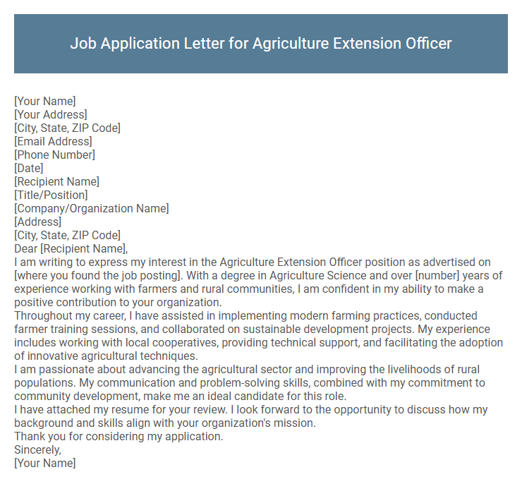 Job Application Letter for Agriculture Extension Officer