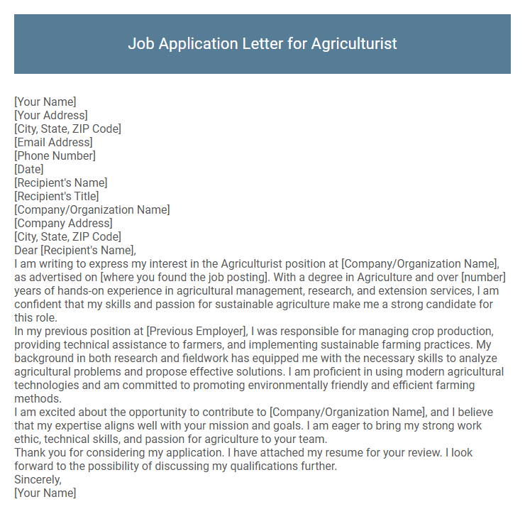 Job Application Letter for Agriculturist