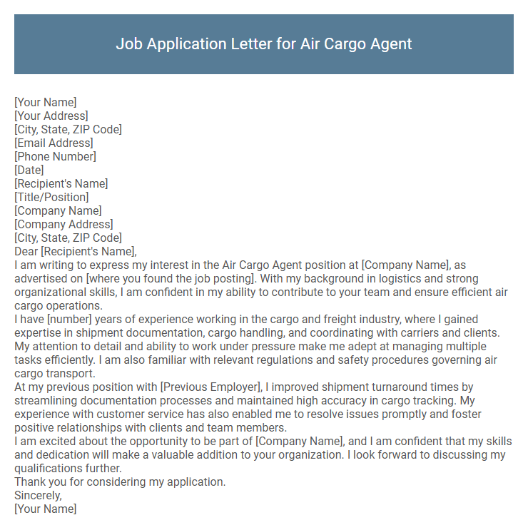 Job Application Letter for Air Cargo Agent