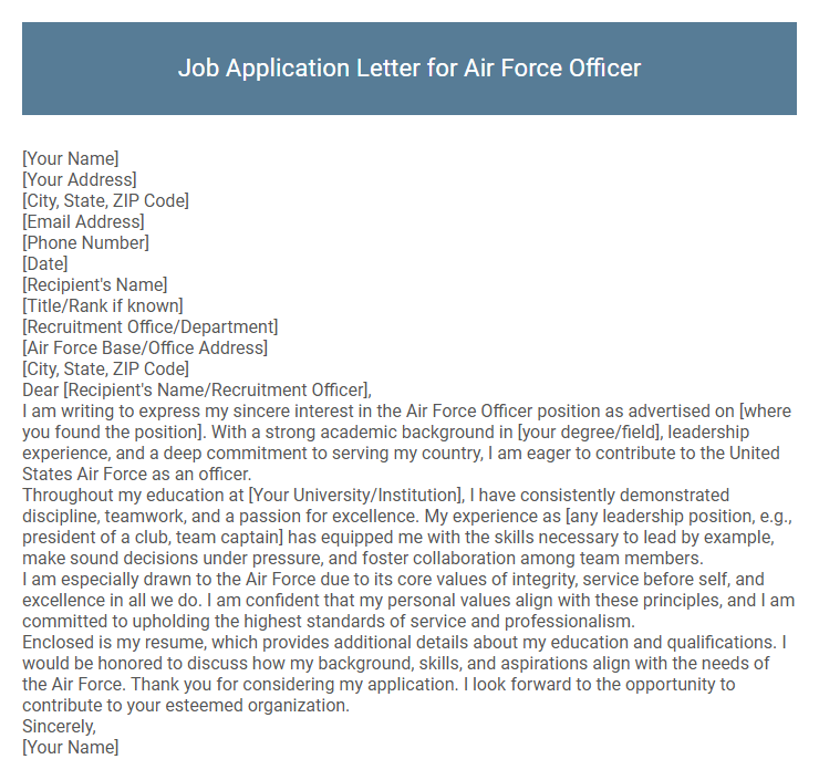 Job Application Letter for Air Force Officer