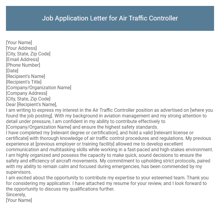 Job Application Letter for Air Traffic Controller