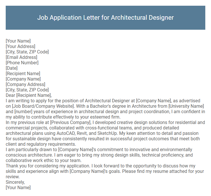 Job Application Letter for Architectural Designer