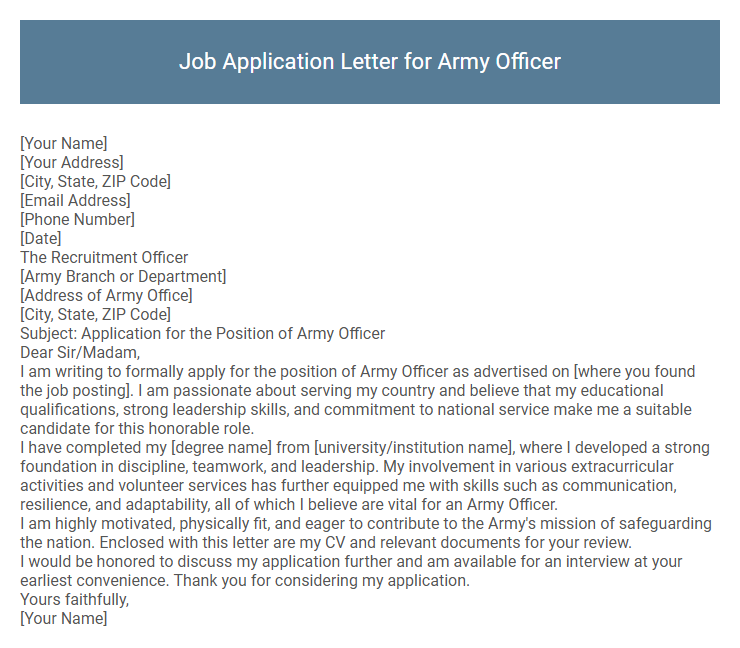 Job Application Letter for Army Officer