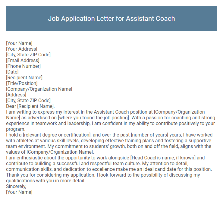 Job Application Letter for Assistant Coach