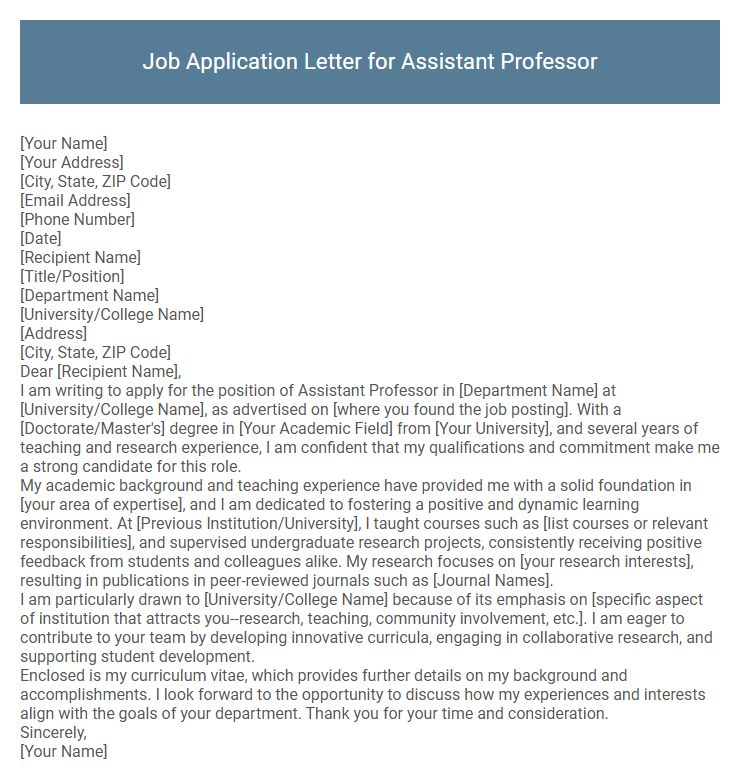 Job Application Letter for Assistant Professor