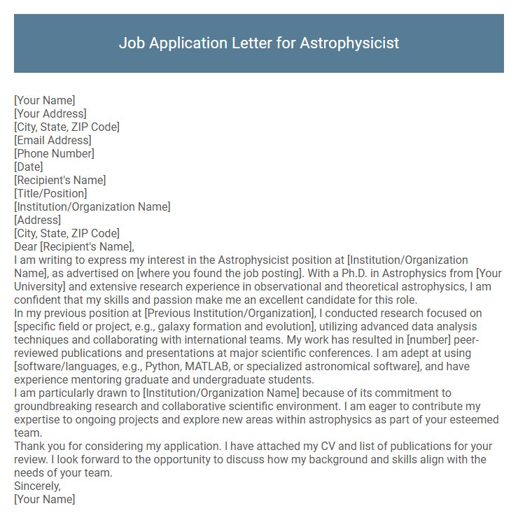 Job Application Letter for Astrophysicist