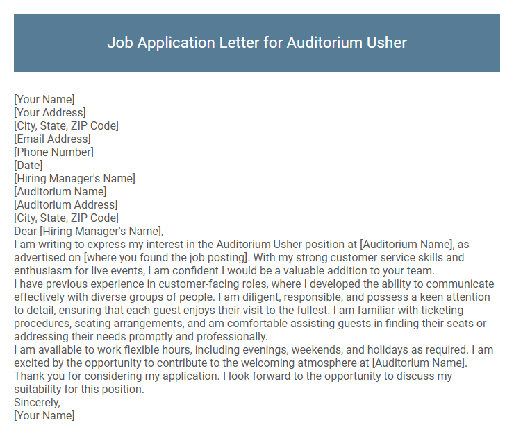 Job Application Letter for Auditorium Usher