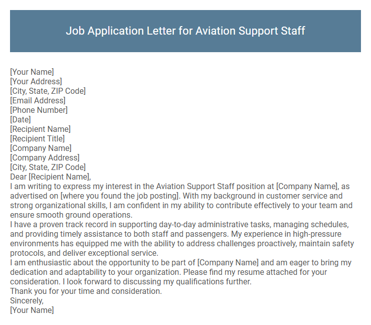 Job Application Letter for Aviation Support Staff