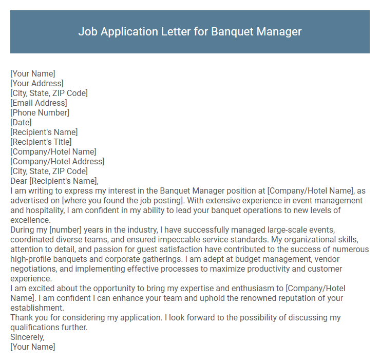 Job Application Letter for Banquet Manager