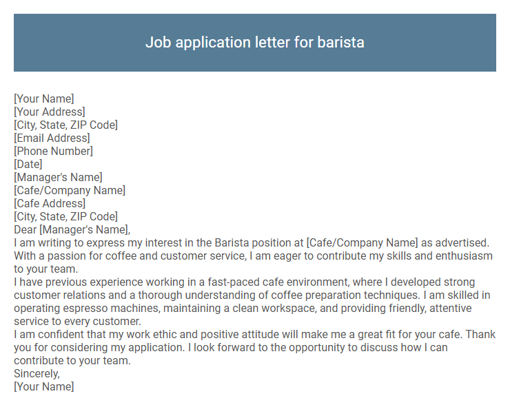 Job application letter for barista