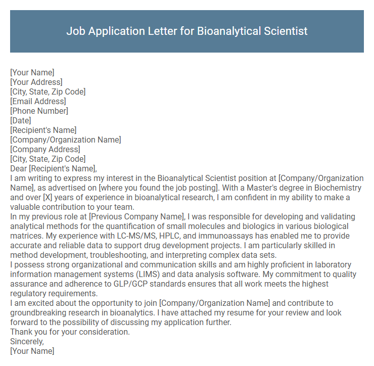 Job Application Letter for Bioanalytical Scientist
