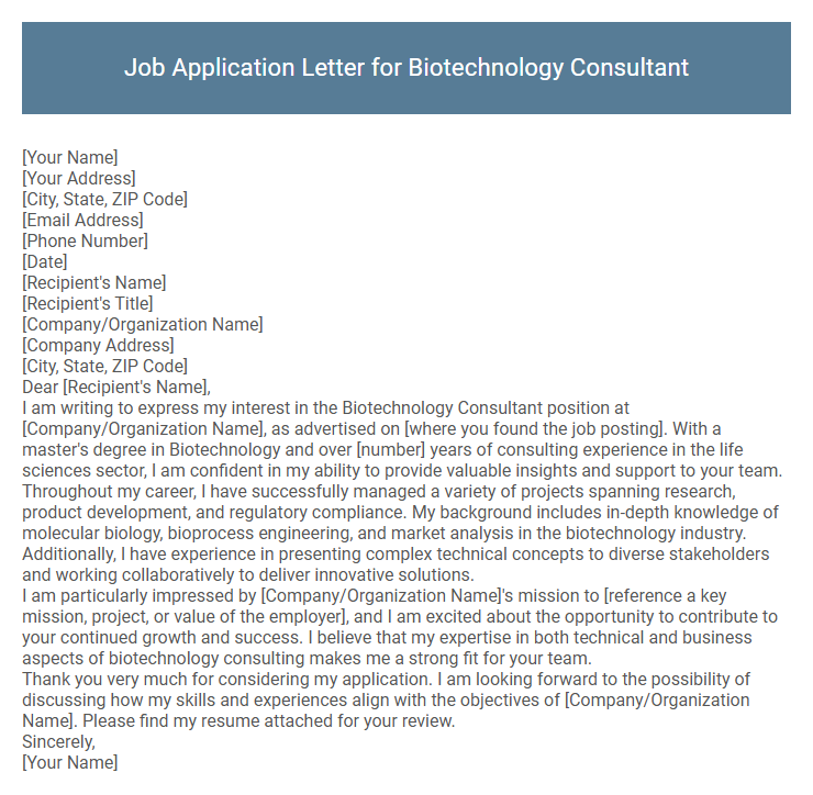 Job Application Letter for Biotechnology Consultant