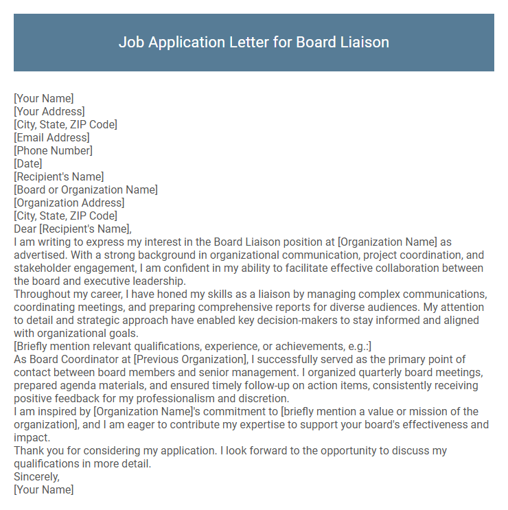 Job Application Letter for Board Liaison