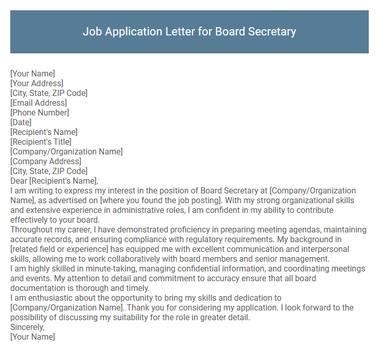 Job Application Letter for Board Secretary