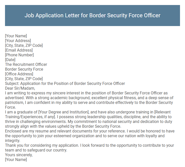 Job Application Letter for Border Security Force Officer