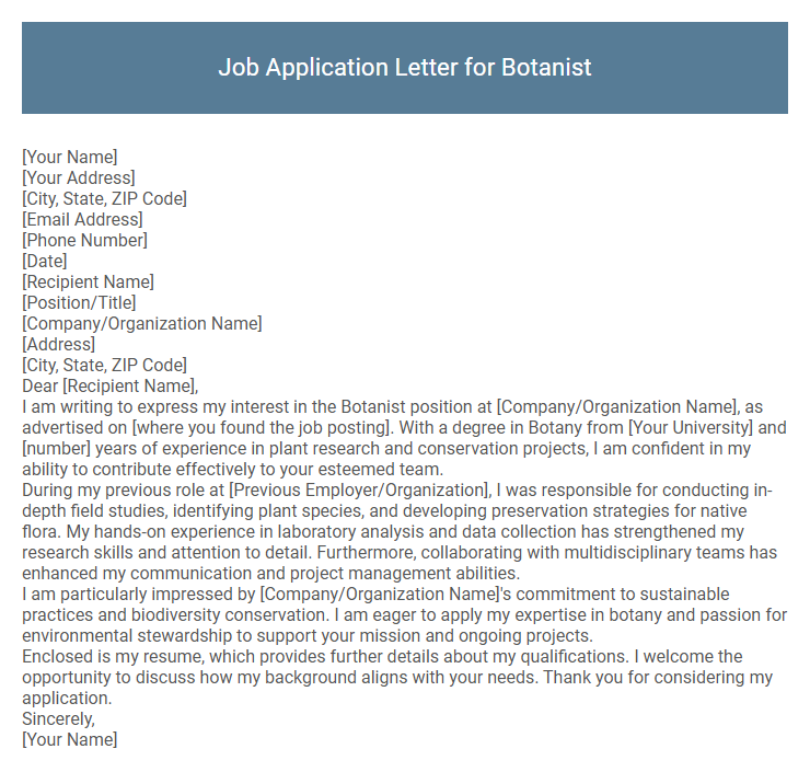 Job Application Letter for Botanist
