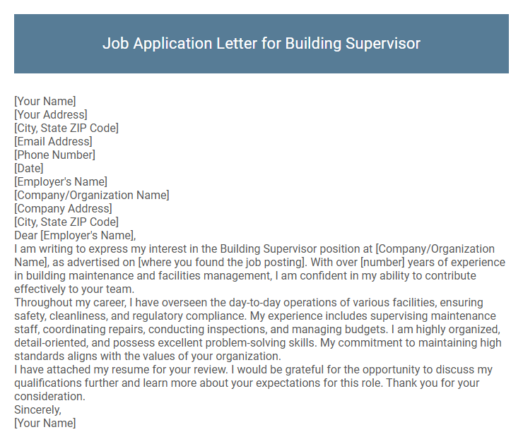 Job Application Letter for Building Supervisor