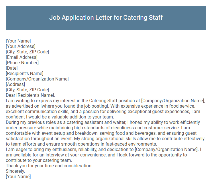 Job Application Letter for Catering Staff